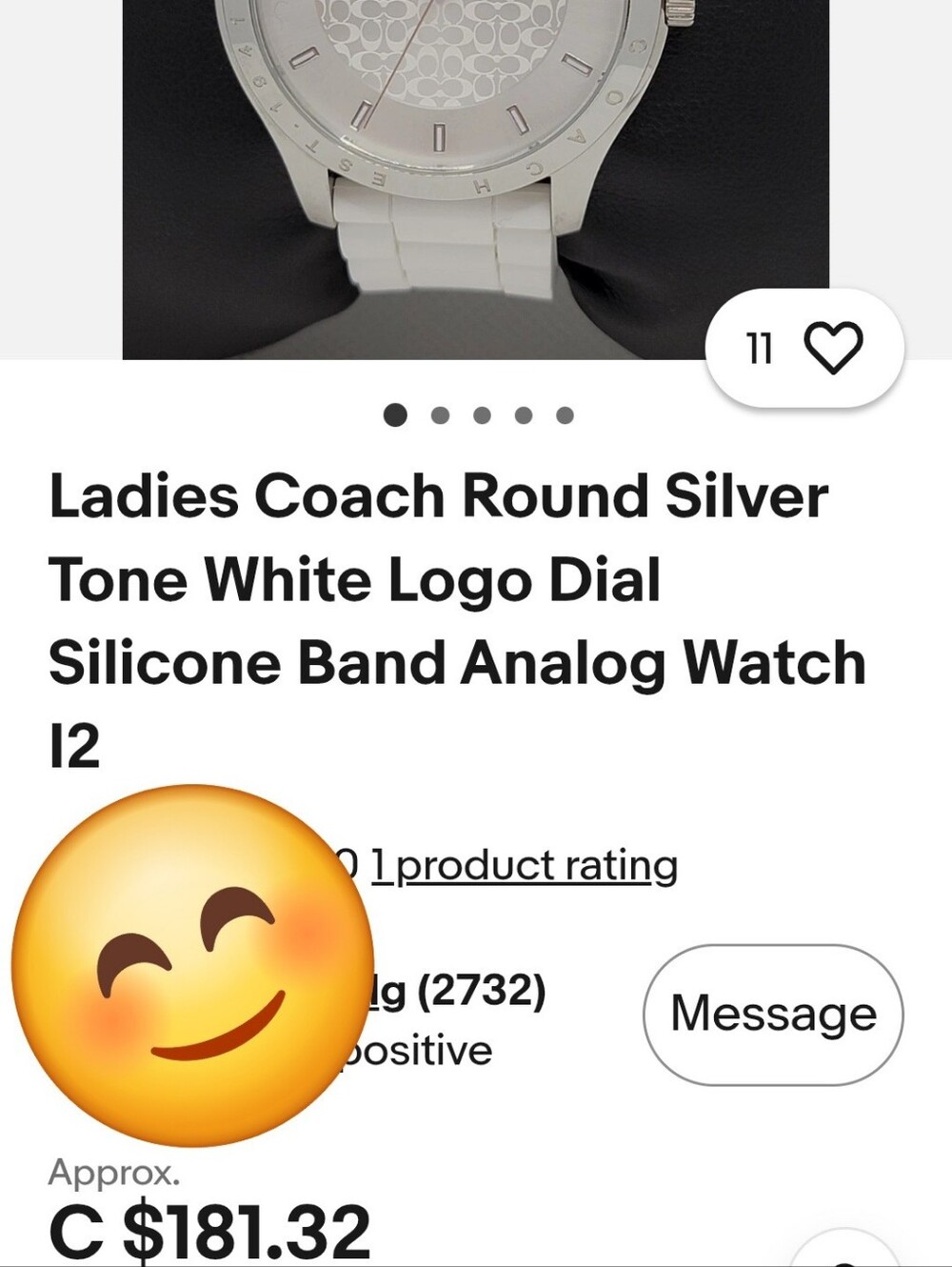 Coach MADDY BOYFRIEND White Stainless Steel Accent Watch, Silicone Strap